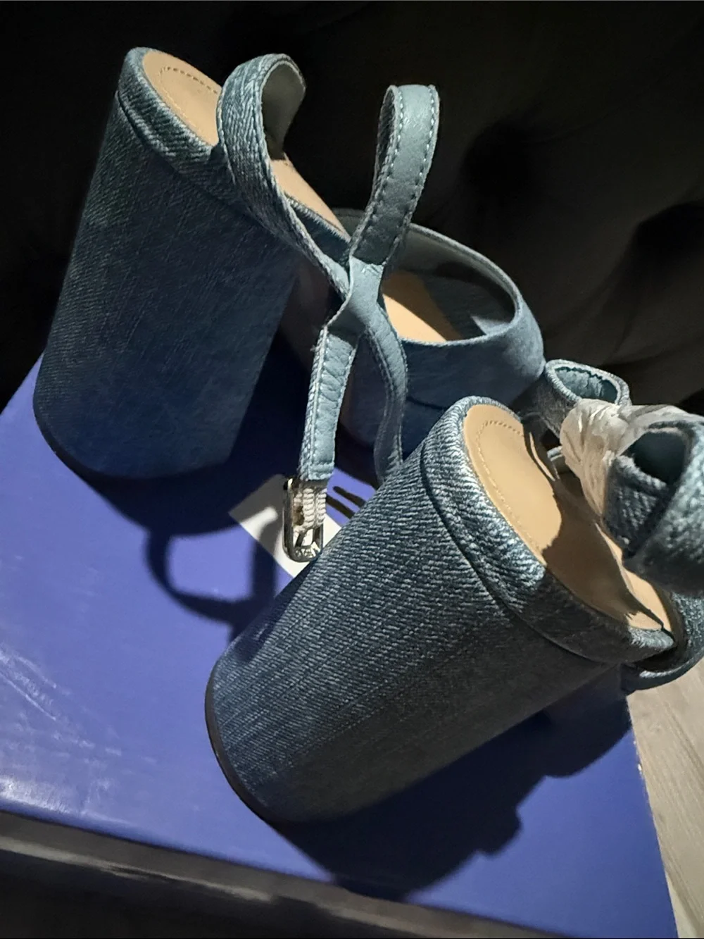 Denim Blue Platform Block Heel Sandals
